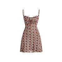 Dresses for Women Allover Print Tie Front Ruched Bust Cami Dress (Color : Multicolor, Size : Small)