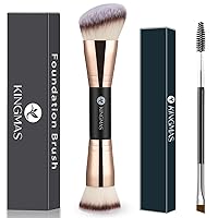 Foundation Makeup Brush, Kabuki Brush, Double-Ended Contour Brush and Double-Ended Angled Eyebrow Brush and Spoolie Brush (Black)