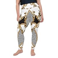 Plus Size Leggings for Women Girls Zig Auric Gold White Yoga Pants