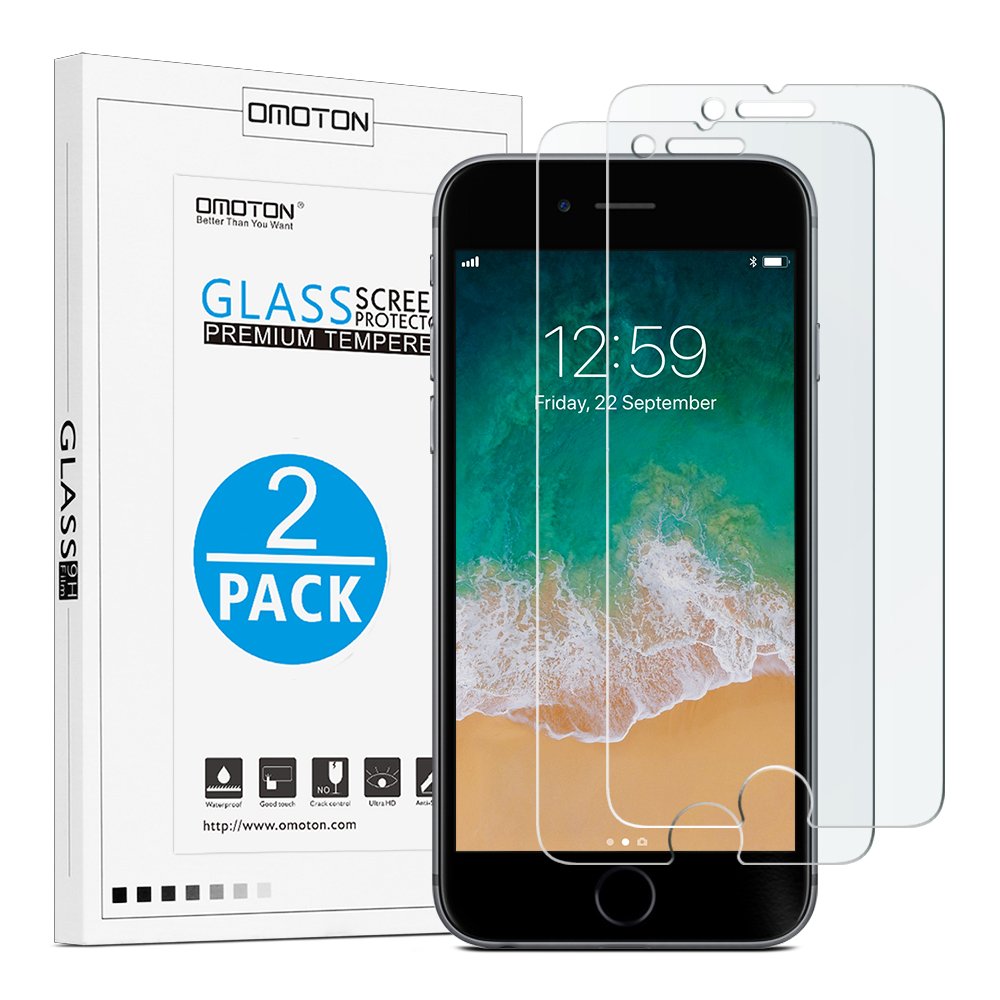 OMOTON 9H Hardness HD Tempered Glass Screen Protector for Apple iPhone 8 Plus/iPhone 7 Plus, 2 Pack
