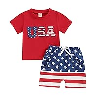 Gueuusu Baby Boy Girl 4th Of July Outfit Short Sleeve USA Embroidery Tshirt Top and Flag Shorts Boy Independence Day Clothes