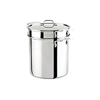 All-Clad Specialty Stainless Steel Stockpot, Multi-Pot with Strainer 3 Piece, 12 Quart Induction Oven Broiler Safe 500F Strainer, Pasta Strainer with Handle, Pots and Pans Silver