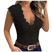 V-Neck Tops for Women, Women's Fashion Casual Sexy Slim Solid Lace V-Neck Blouse Short Sleeve Top Women Asymmetrical