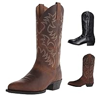 Cowboy Boots for Men Lightweight Western Country Boots Modern Traditional Embroidered Boots Men Mid Calf Western Cowboy Motorcycle Boots Leather Shoes Wide Calf Pull On Western Work Combat Boots
