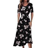 Summer Dresses for Women 2024 Wrap V Neck Short Sleeves Maxi Dress Casual Floral Flowy Dress Gradient Print Fashion Dress