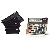 Desktop Calculator and 5pcs Mesh Zipper Pouch Bundle, 12-Digit Battery Solar Powered LCD Display Big Button Calculator, A4 A5 A6 Lightweight Nylon File Folders Document Organizer Cosmetic Bags