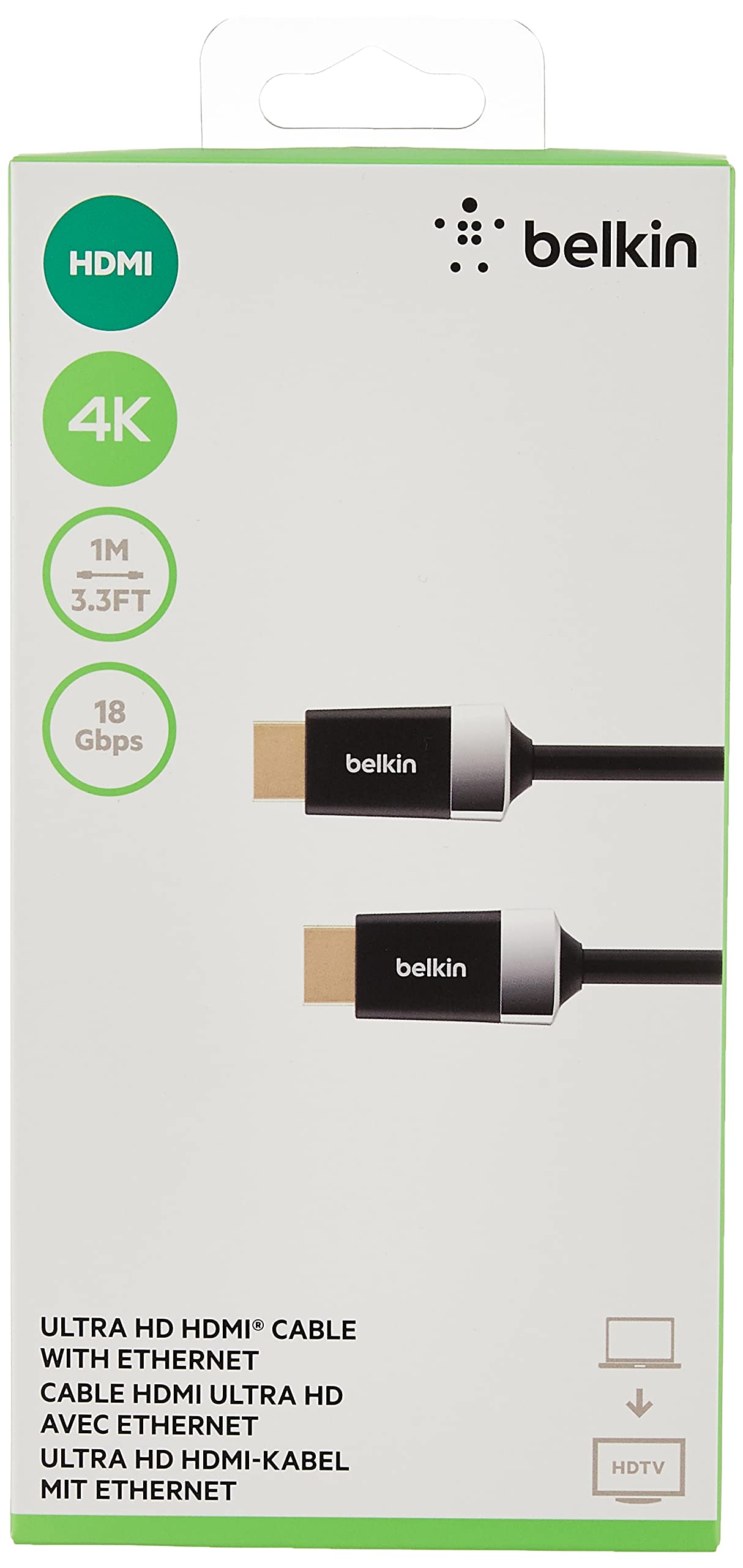 Belkin HDTV High-Speed HDMI Cable with Ethernet, 4K / Ultra HD Compatible (1 Meter / 3.3 Feet)