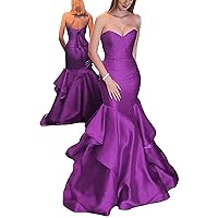 MllesReve Womens Mermaid Prom Dress Long Satin Evening Gown with Ruffles