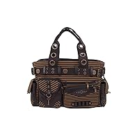 Vintage Steampunk Brown Striped Belted Key Charm Handbag