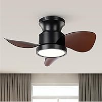 Ceiling Fans with Lights 22 inch Quiet Ceiling Fan Large Airflow Remote Control 3 Color Temperature for Bedroom Kitchen Dining room Patio（Black）