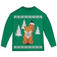 Big Fox Ugly Christmas Sweater Green Toddler Long Sleeve T-Shirt