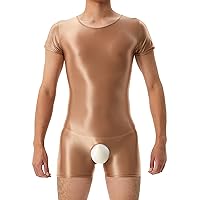 Men's Sexy One Piece Leotard Short Sleeve Lingerie Bodysuit Open Crotch Underwear