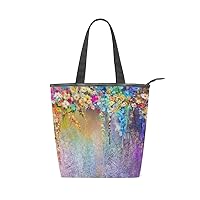 ALAZA Tote Canvas Shoulder Bag Abstract Floral Watercolor Spring Flowers Womens Handbag