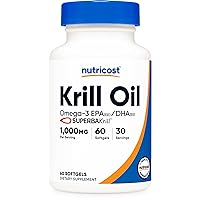 Krill Oil 1000mg, 60 Softgels - Omega-3 EPA-DHA Krill Oil Supplement, with Superbakrill