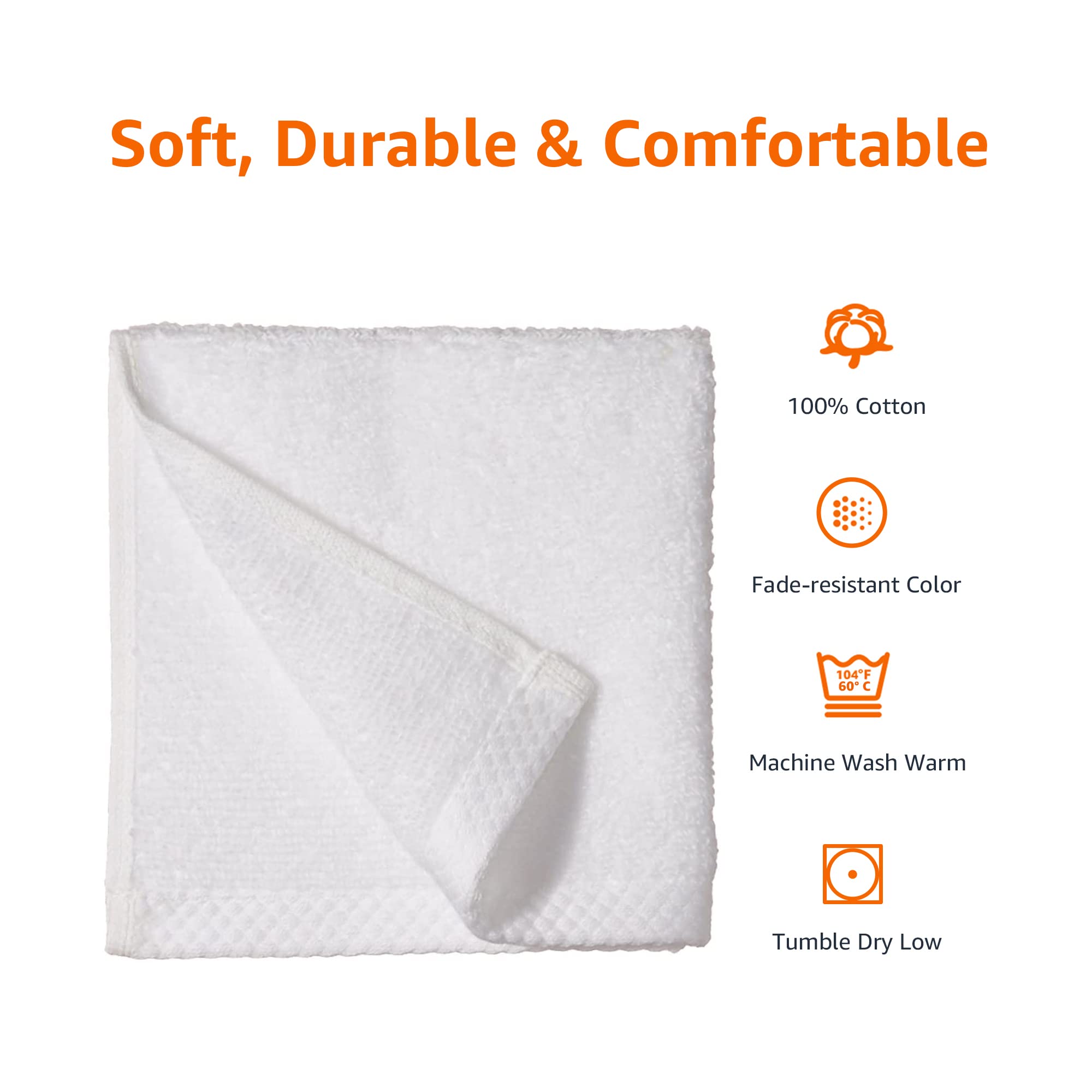 Amazon Basics Quick-Dry Washcloth 100% Cotton - 12-Pack, White