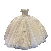 Fashion 3D Floral Flowers Off The Shoulder Ball Gown Quinceanera Dress with Sleeves Bling Sequined Fabric Mexican 2024