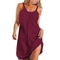 Women's Spring/Summer Round Neck Solid Color Loose Casual Sling Dress Summer Sundress for Women