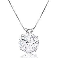 Amazon Collection 14k Gold Cubic Zirconia Solitaire Pendant Necklace for Women with 18 Inch Box Chain