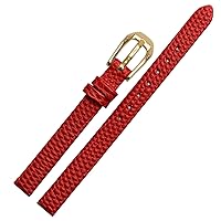 Lizard Print Cowhide Leather watchband for Ladies Replacement Watch White red Ultra-Thin Strap 6 8 10 12 14 16mm (Color : Red Gold Buckle, Size : 10mm)