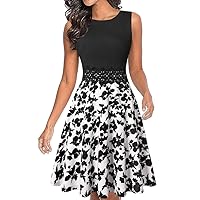 OWIN Women's Vintage Floral Lace Flared A-Line Swing Casual Party Cocktail Dresses Sleeveless
