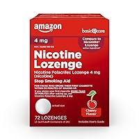 Amazon Basic Care Nicotine Lozenge 4 mg, Reduce Cravings and Stop Smoking with a Replacement Therapy, Cherry Flavor, 72 Count, 24 Count(Pack of 3)