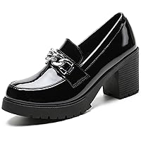 Women's Fashion Mid Heeled Loafers,Patent Leather Loafers,Black Platform Loafers,Vintage Mid Heeled Oxfords,Plus Size Shoes