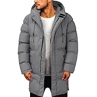 Men Long Hooded Parka Jacket Thickened Warm Long Puffer Down Jackets Lightweight Zipper Snow Coat