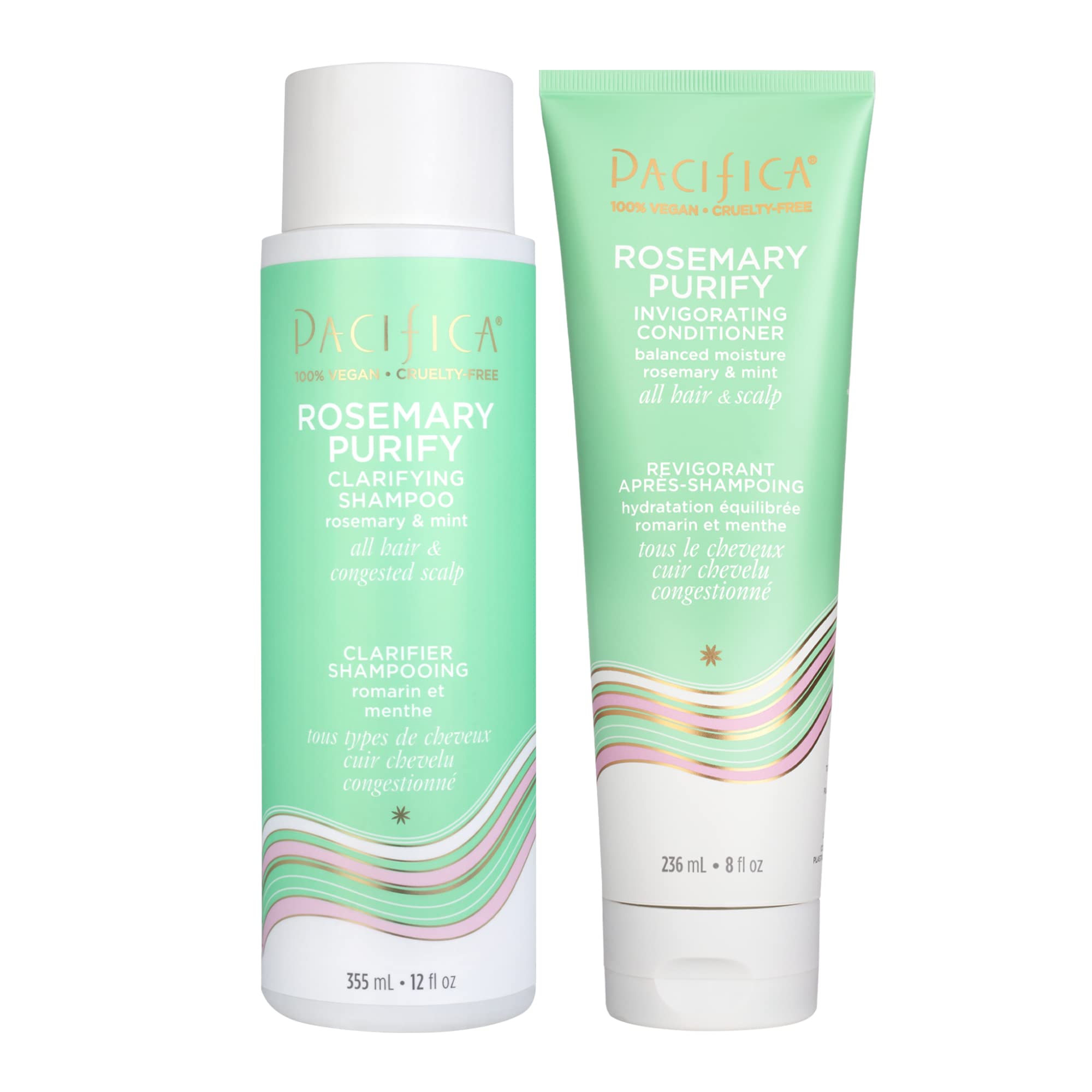 Pacifica Beauty, Rosemary Purify Invigorating Shampoo + Conditioner Set, Detox Scalp and Hair from Product Buildup & Excess Oil, Vegan & Cruelty Free, Sulfate + Silicone Free (Packaging May Vary)