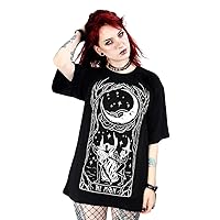 Restyle Witches Chant Goth Rock Punk Dark Fashion Unisex Gothic Style Black Cotton Short Sleeve Oversized T-Shirt