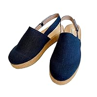 (Blue) Hemp Fabric Women's Shoes Handmade Sandals Wedges