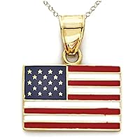 Finejewelers 14k Yellow Gold Enamel United States Flag Pendant Necklace Chain Included