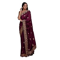 Women Traditional Silk Saree Party Wedding Wear Sari Semi Stitched 8753