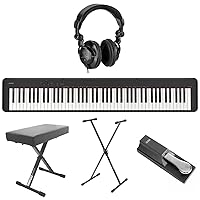 CDP-S160 88-Key Compact Piano Keyboard with Touch Response, Black, Bundle with H&A Studio Headphones, Stand, Bench, Sustain Pedal