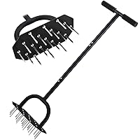 Lawn Aerator Spike Metal Manual Dethatching Soil Aerating Lawn with 19 Stainless Steels Spikes, Pre-Assembled Grass Aerator Garden Tools
