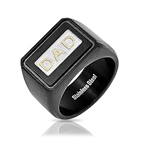 Bling Jewelry Personalize Men's Word Statement Band Signet DAD Ring For Father Day Gift Oxidized Black Silver Tone Stainless Steel