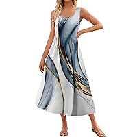 Women's 2024 Summer Maxi Dress Floral Sleeveless Square Neck Flowy Long Beach Elegant Tank Sundresses with Pockets