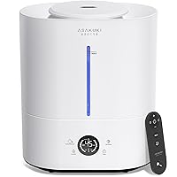 ASAKUKI Humidifiers for Bedroom Large Room, 4L Cool Mist Top Fill Air Humidifier with LED Display & Oil Diffuser, Humidity Control, Sleep Mode, Ultrasonic Vaporizer Quiet for Baby, Kids, Plants, White