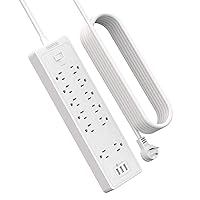 Extension Cord 25 Ft, NTONPOWER Long Surge Protector Power Strip with 12 Outlet 3 USB, 2100 Joules, 1875W/15A, Overload Protection, Flat Plug, Wall Mount for Home Office, Workbench, Garage, White