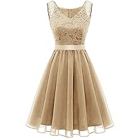Women's Vintage V-Neck Floral Lace Sleeveless Cocktail Dress Fashion Bow Belted High Waist Bridesmaid Party Dresses