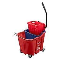 Mop Bucket with Side-Press Wringer & Soiled Water Insert for Floor Cleaning, Restaurants, Office, And Janitorial Use, Polypropylene, 35 Quarts, Red