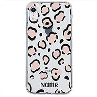 Case Compatible with iPhone Xr Personalized with Your Name Pink Leopard, Protector Compatible with iPhone Xr Customizable, Case Customized Leopard Spots Shockproof TPU.