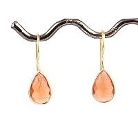 Guntaas Gems Latest Girls Fashion Orange Quartz Briolette Cut Bezel Set Brass Gold Plated Pear Shape Drop Dangle Earring For Women