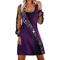 Dresses for Women Going Out Long Sleeve Glitter A-Line Sundresses Tropical Athleisure Relaxed Travel Sundress Clothing