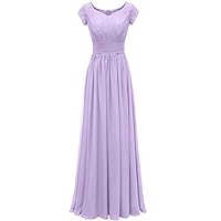 Modest V Neckline Empire Waist Chiffon Bridesmaid Gown Evening Prom Dresses Size 18W-Lavender