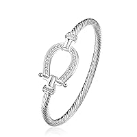 KhuWan 925 Sterling Silver Filled Horse Shoe Bangle horseshoe water drop Bracelet Jewelry Women Valentine's Day Gift