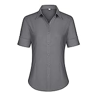 siliteelon Short Sleeve Button Dress Shirts for Women Cotton Button Down Shirts for Women Slim Fit Blouse Top 3/4 Sleeve