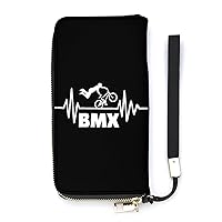 Heartbeat BMX Wristlet Wallet Leather Long Card Holder Purse Slim Clutch Handbag for Women