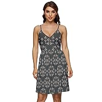 CowCow Womens Cotton V-Neck Summer Dress with Pockets Pattern Damask Vintage Style Sleeveless Dress,XS-5XL