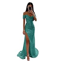 Sparkly Sequin Prom Dresses Off The Shoulder Mermaid Ruched Long Formal Evening Gown