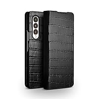 Genuine Leather Crocodile Pattern Flip Phone Case, Shockproof Scratch Resistant Magnetic Folio Cover for Samsung Galaxy Z Fold 3 Case 2021,Black